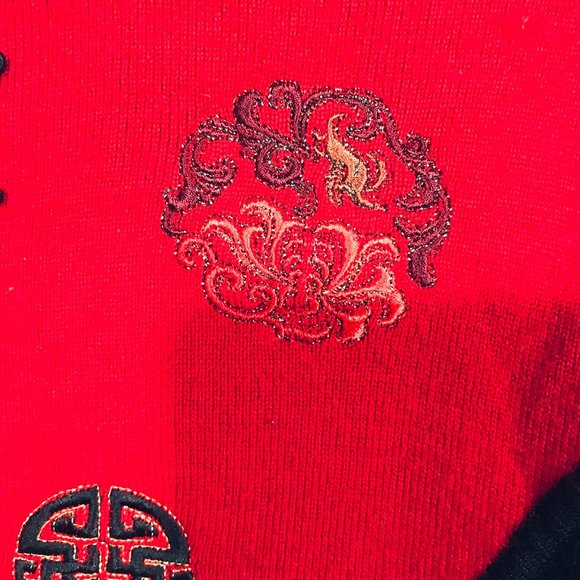 VINTAGE Chinese Wool Sweater Cardigan Frog Buttons - Picture 6 of 8